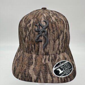 Browning Cupped Up Fabric Back Snapback Ball Cap, OSFM - Mossy Oak Bottomland